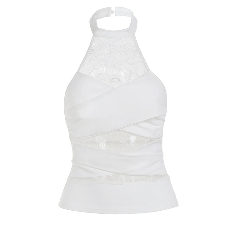Dame moderne halterneck med luksuriøs spids og raffineret draperingseffekt Skovae