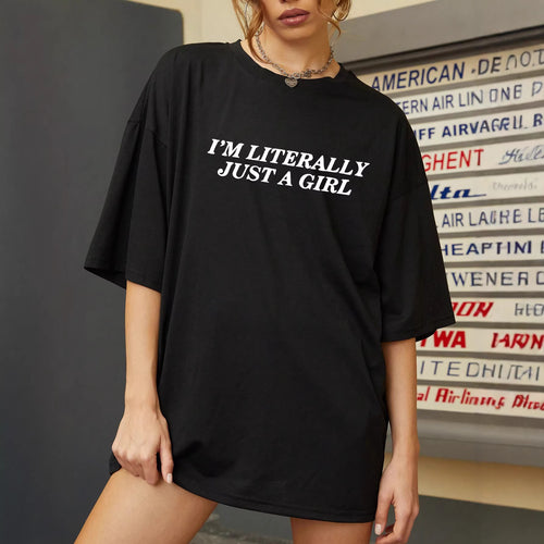 Dame Oversized Statement T-Shirt med kreativ tekst Skovae