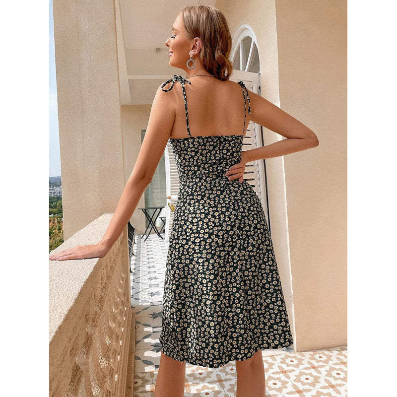 Dame Floral Print A-Linie Kjole med Sideslit Stilla