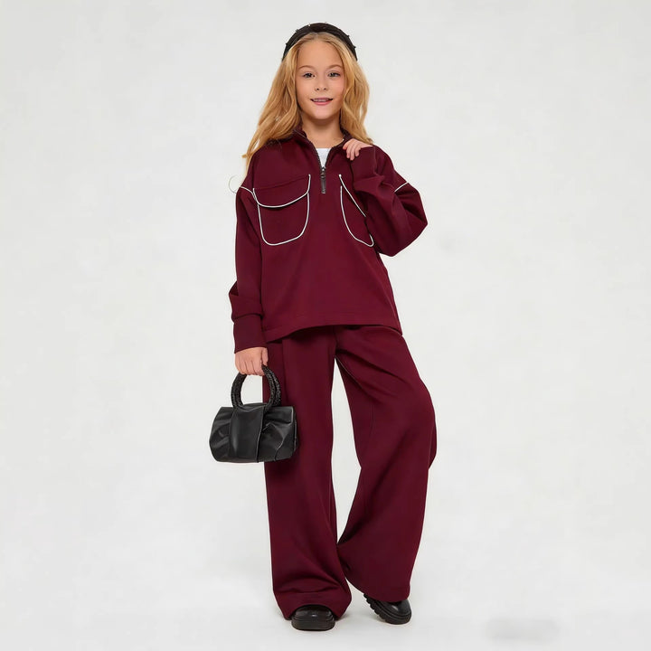 Kvindernes sporty sweatshirt med halv lynlås og praktiske lommer