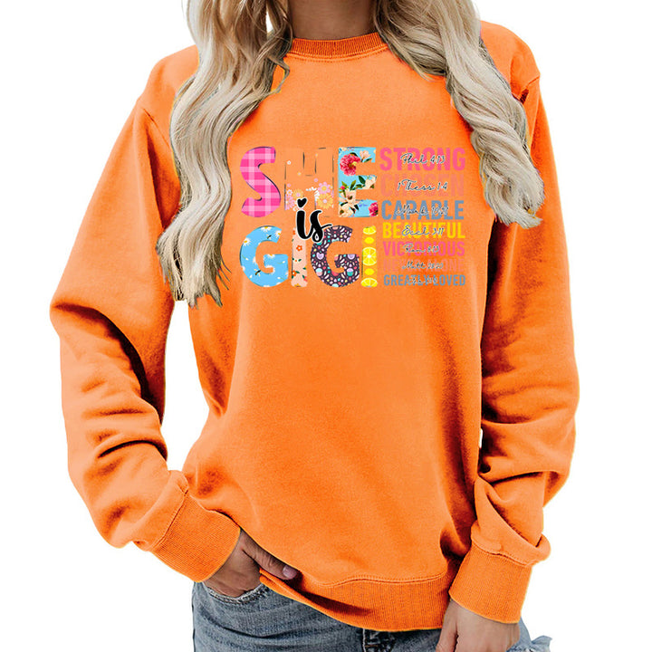 Kvinders sweatshirt med inspirerende tekstdesign Stilla