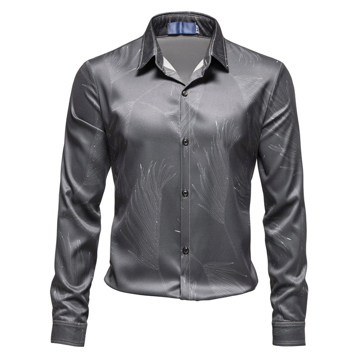 Herrer Elegant Satin Blade Tryk Skjorte Stilla