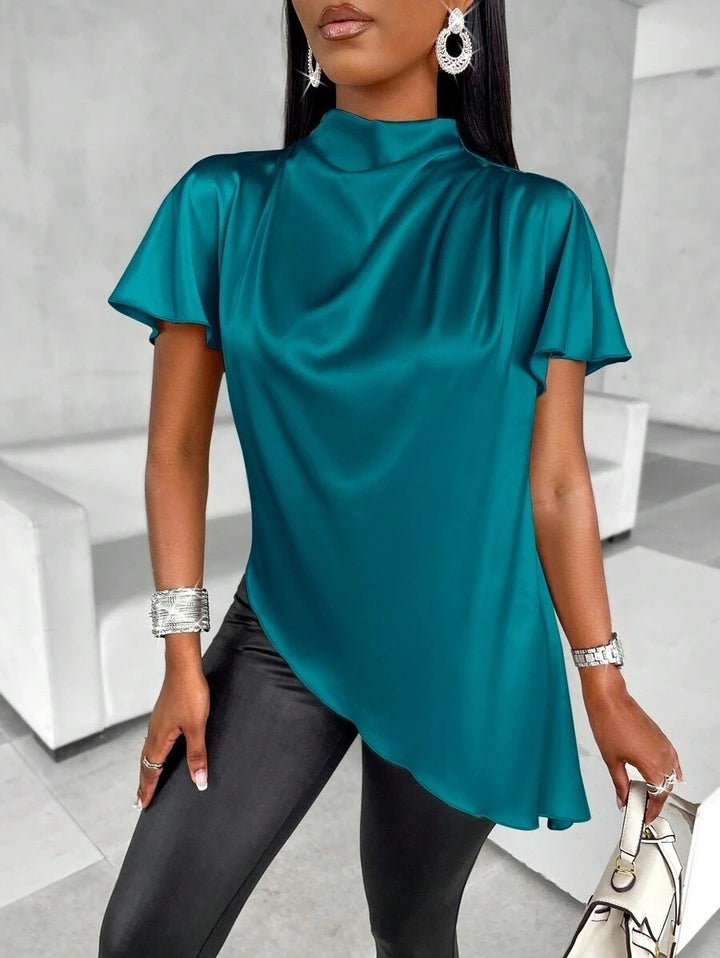 Dame asymmetrisk satin top med elegante puffy ærmer Stilla