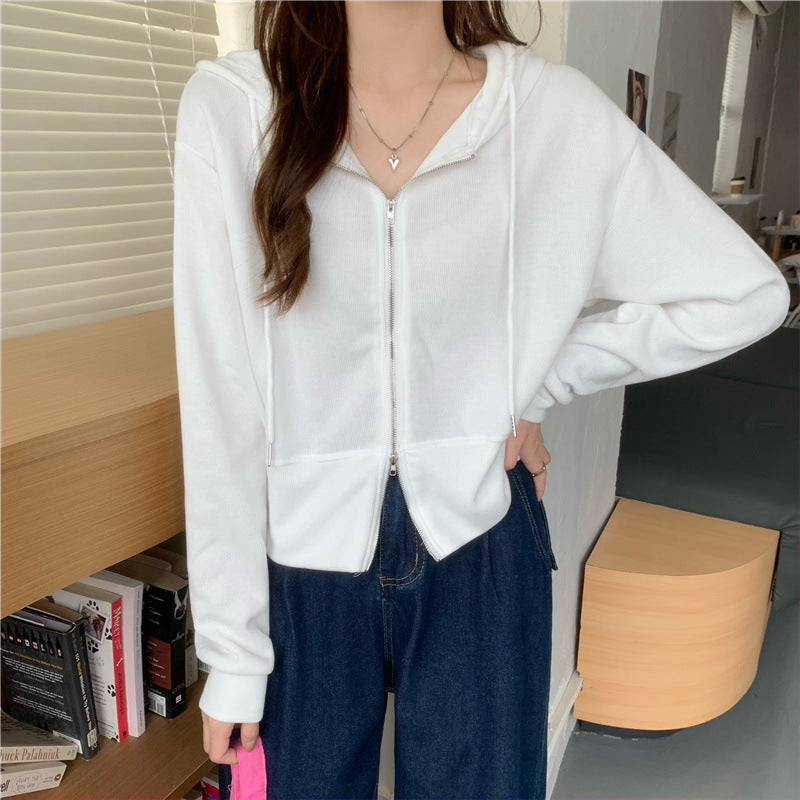 Dame Zip-Up Hættetrøje Crop Sweatshirt med Kængurulommer Stilla