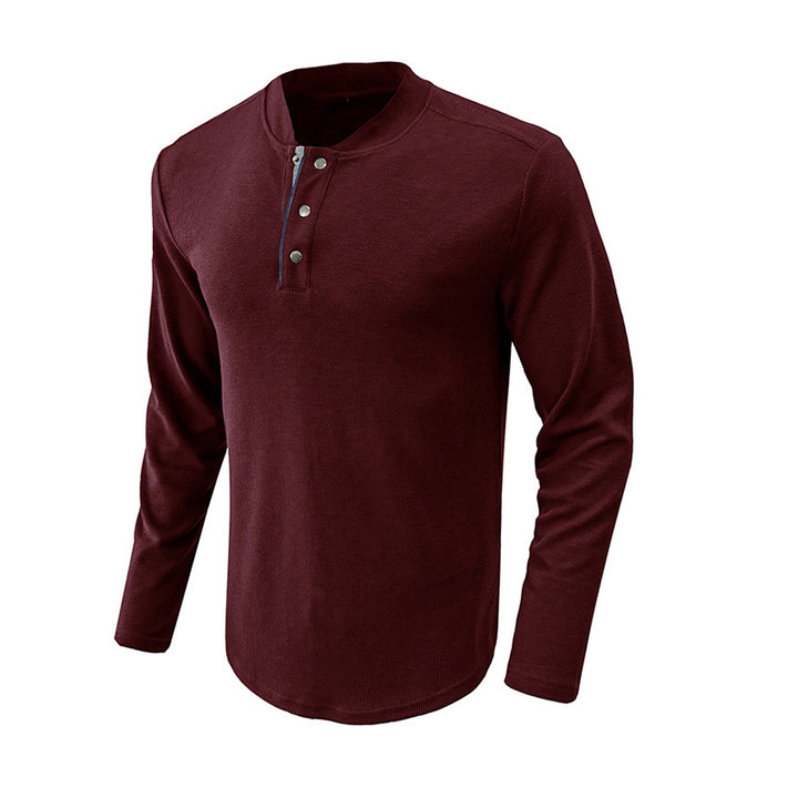 Herremode langtarmet Henley-shirt med elegant knaplukning og struktureret overflade Stilla
