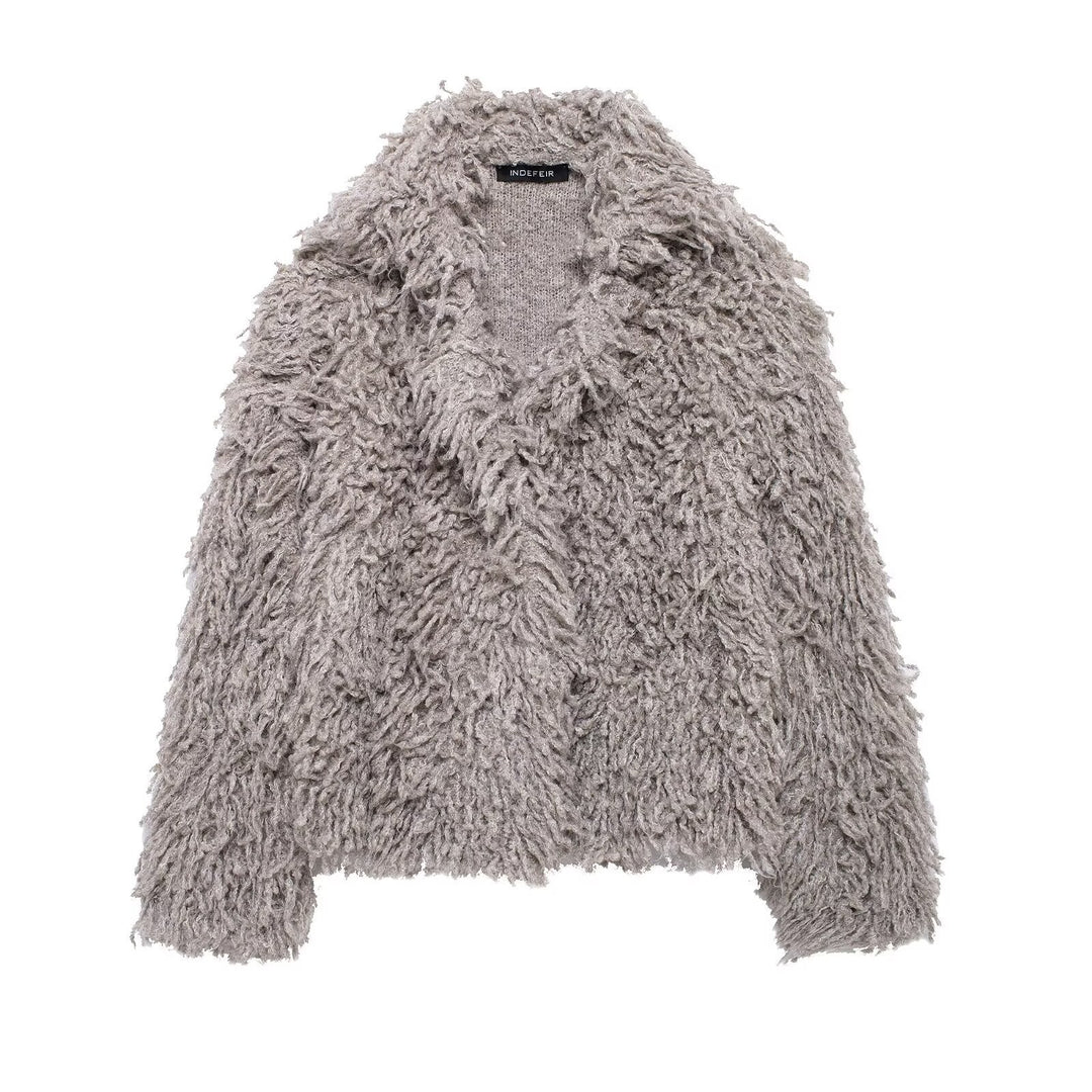 Femme Struktureret Faux-Fur Bomberjakke Stilla