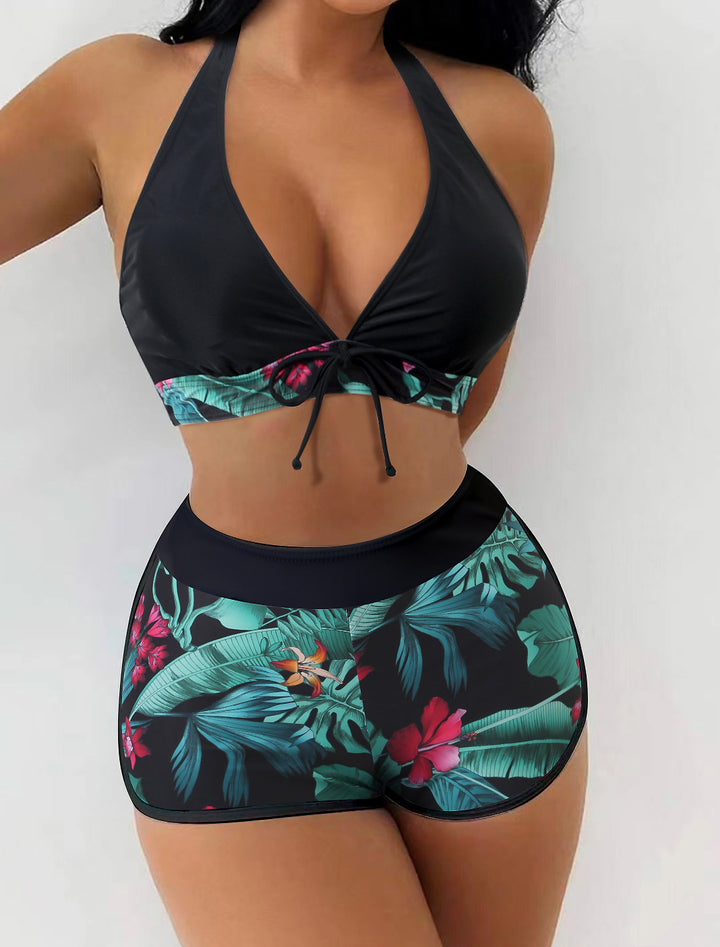 Dame bikini-sæt med detaljeret blomstermønster og justerbare stropper Stilla