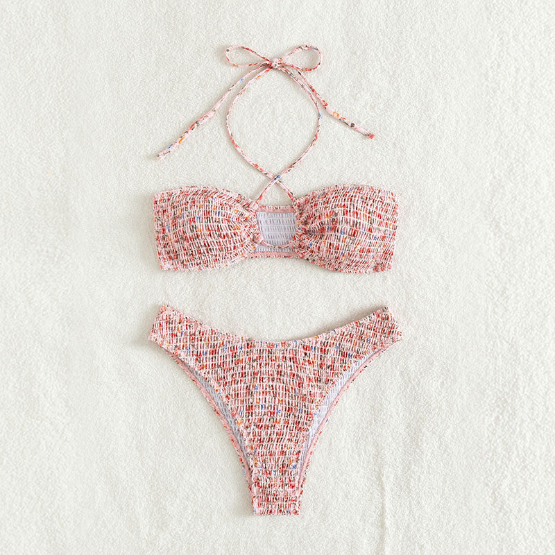 Dame Bandeau-bikini med raffineret bindebånd og højskåret slip Skovae