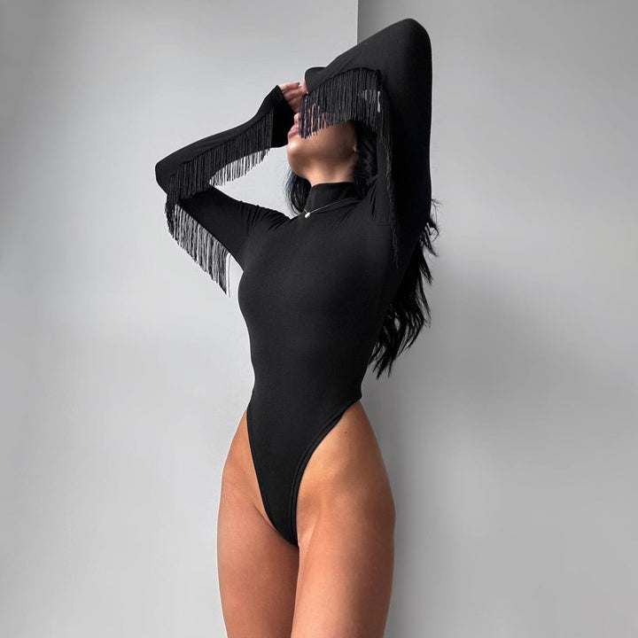Dame Bodystocking med forførende V-udskæring og fine spaghetti-stropper Skovae