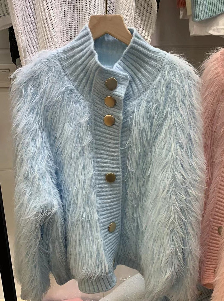 Femme Plush Strikjakke med Knapdetaljer Stilla