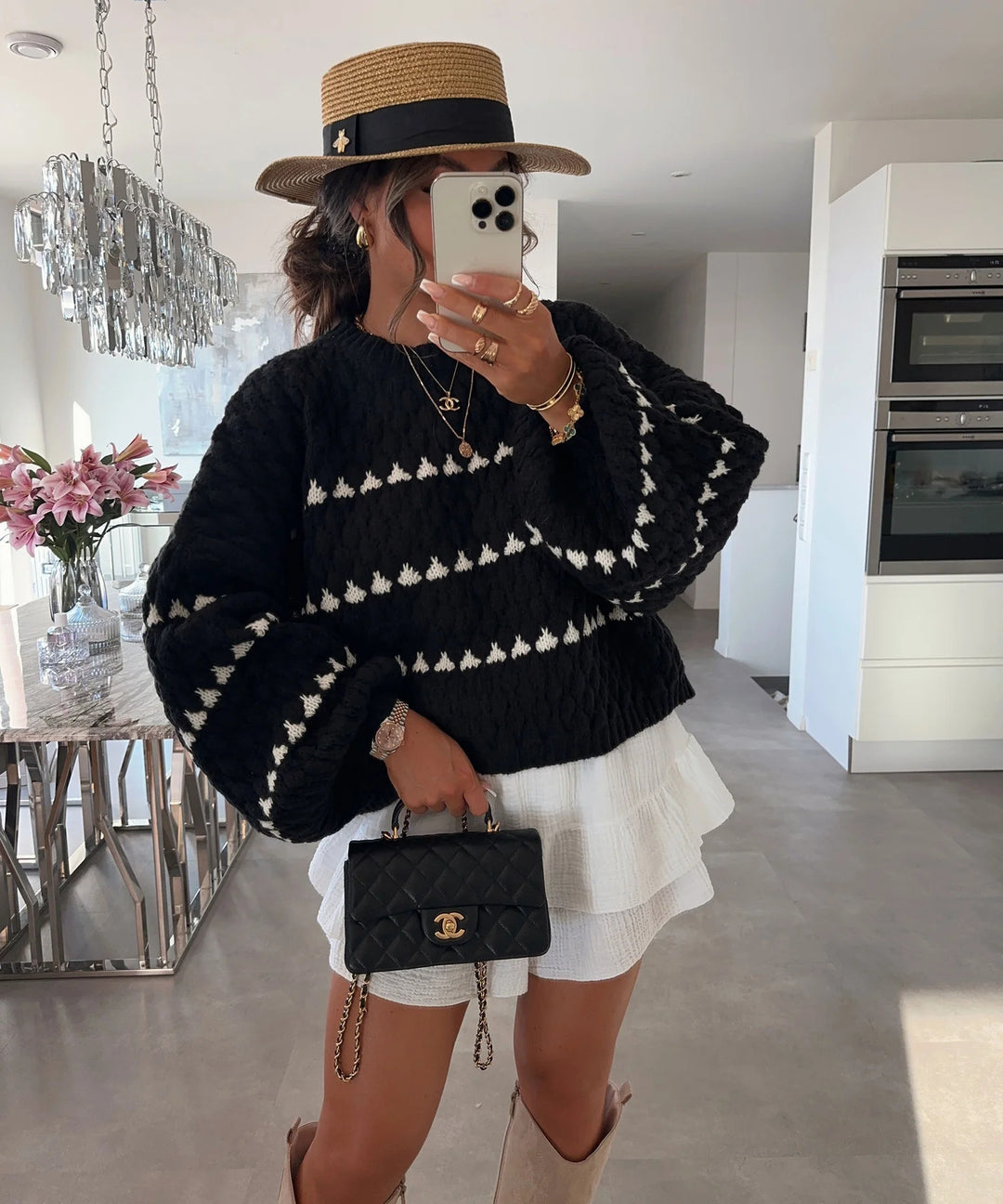 Damerne Groft Struktureret Sweater med Bred Ærme Stilla