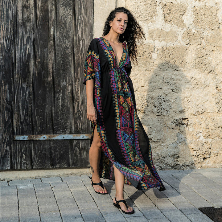 Dame Boho-Style Maxikjole med farverige broderier Stilla