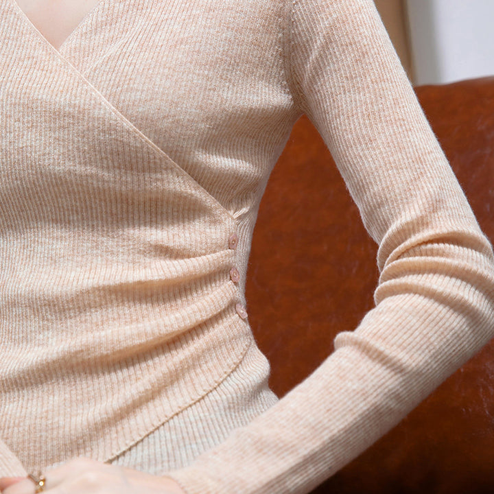 Dame indpakningsoverdel med fin ribstruktur og elegant drapering Stilla