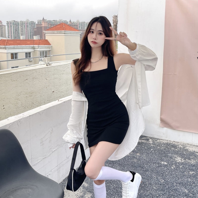 Femme Bodycon Mini Kjole med Square Udsnit og Ribbet Struktur Stilla