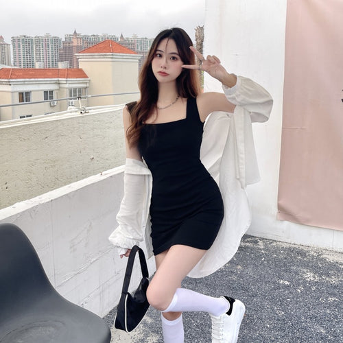 Femme Bodycon Mini Kjole med Square Udsnit og Ribbet Struktur Stilla