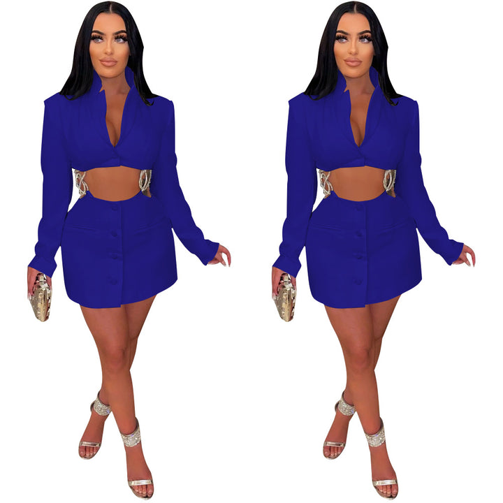 Dame Cropped Blazer-Jakke med figursyet Mini-Nederdel og taljeret Silhuet Stilla