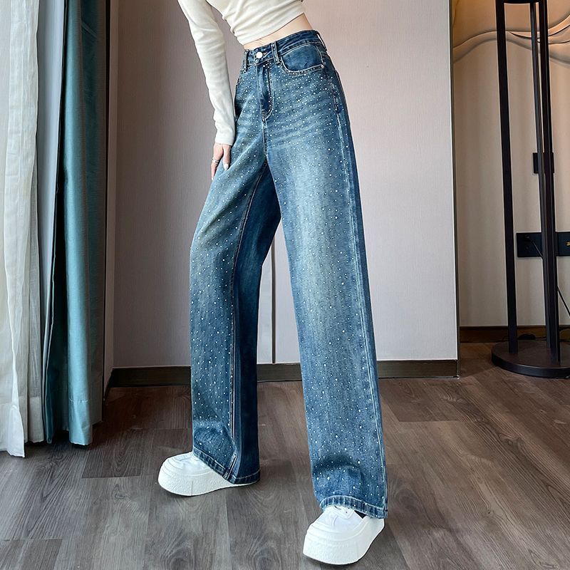 Damejeans med skinnende perledetaljer Stilla