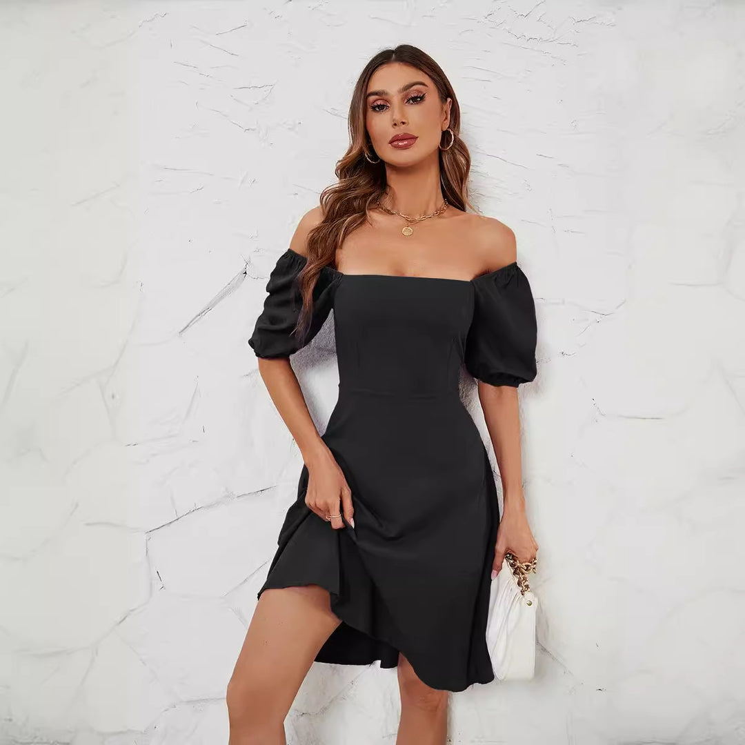 Dame Off-Shoulder Kjole med voluminøse ærmer og svajende nederdel Stilla