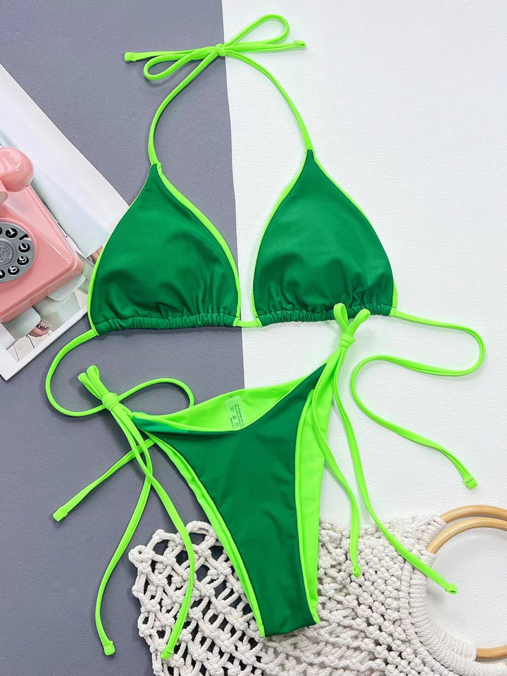 Dame triangel-bikini med justerbare bindebånd og sporty design Stilla