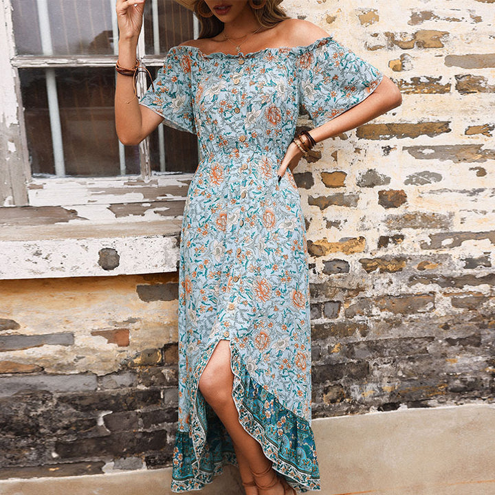 Dame Off-Shoulder Blomst Maxi Kjole med Flæsekant Stilla
