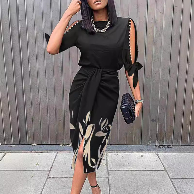 Elegant midi-kjole til kvinder med stilfulde cut-out-ærmer Stilla