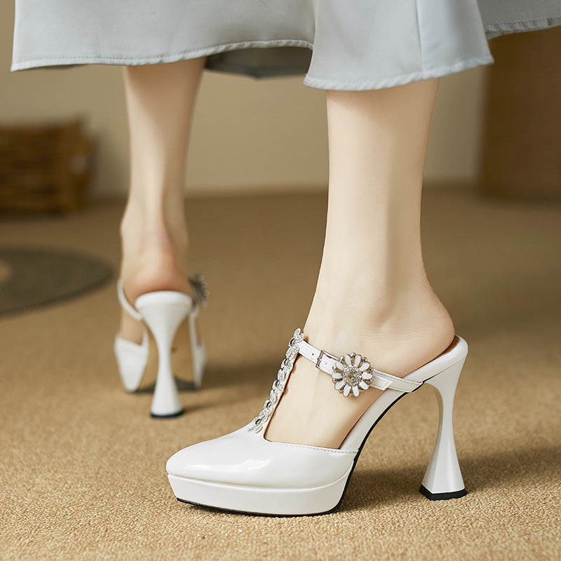Femme Stilfulde Slingback Højhælede Mules med elegante blomsteraccenter Stilla