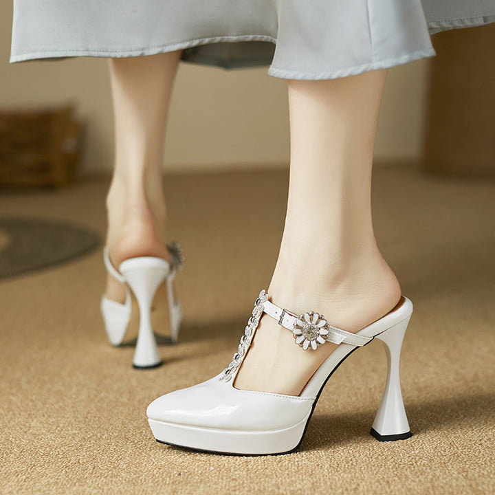 Femme Stilfulde Slingback Højhælede Mules med elegante blomsteraccenter Stilla