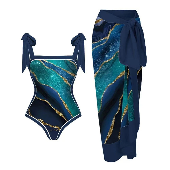 Dame Elegant One-Piece Swimsuit Sæt med matchende Indpakningsskørt Stilla