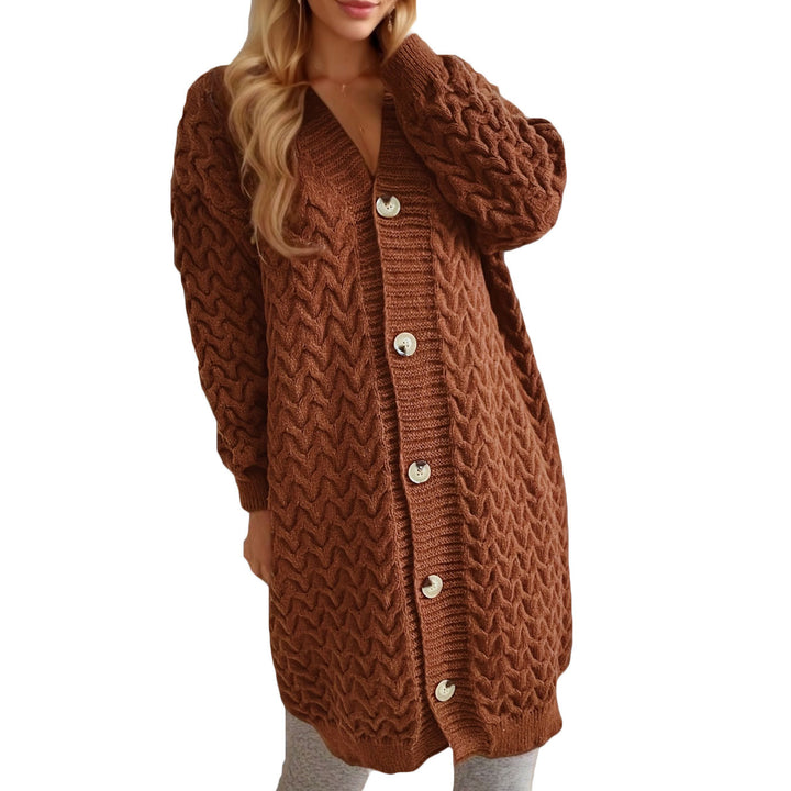 Kvinders cardigan med hele kabelmønster og store knapper Stilla