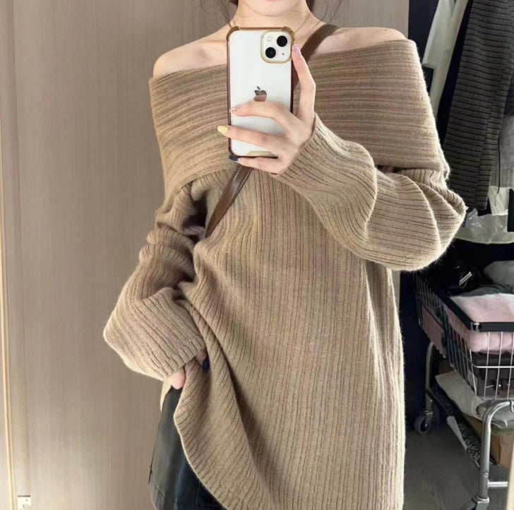 Femme Off-Shoulder Struktur Strikpullover Stilla