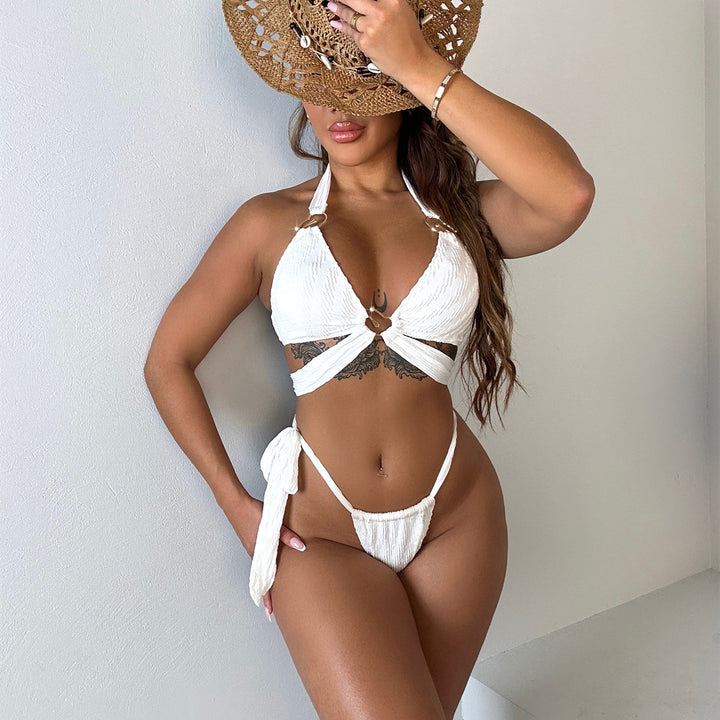 Dame triangel-bikini med elegant rynkning Skovae
