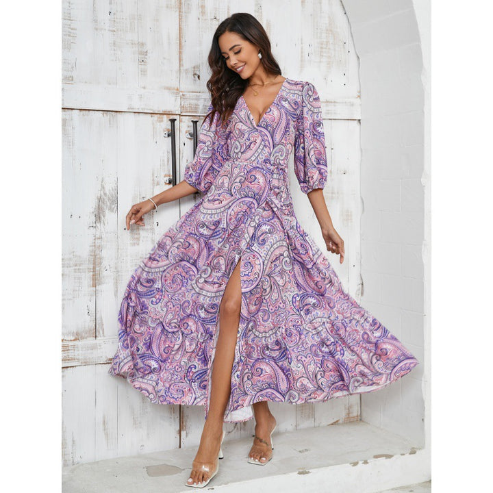Femme Elegante Wrap-maxikjole med Udgiftede Ærmer Stilla
