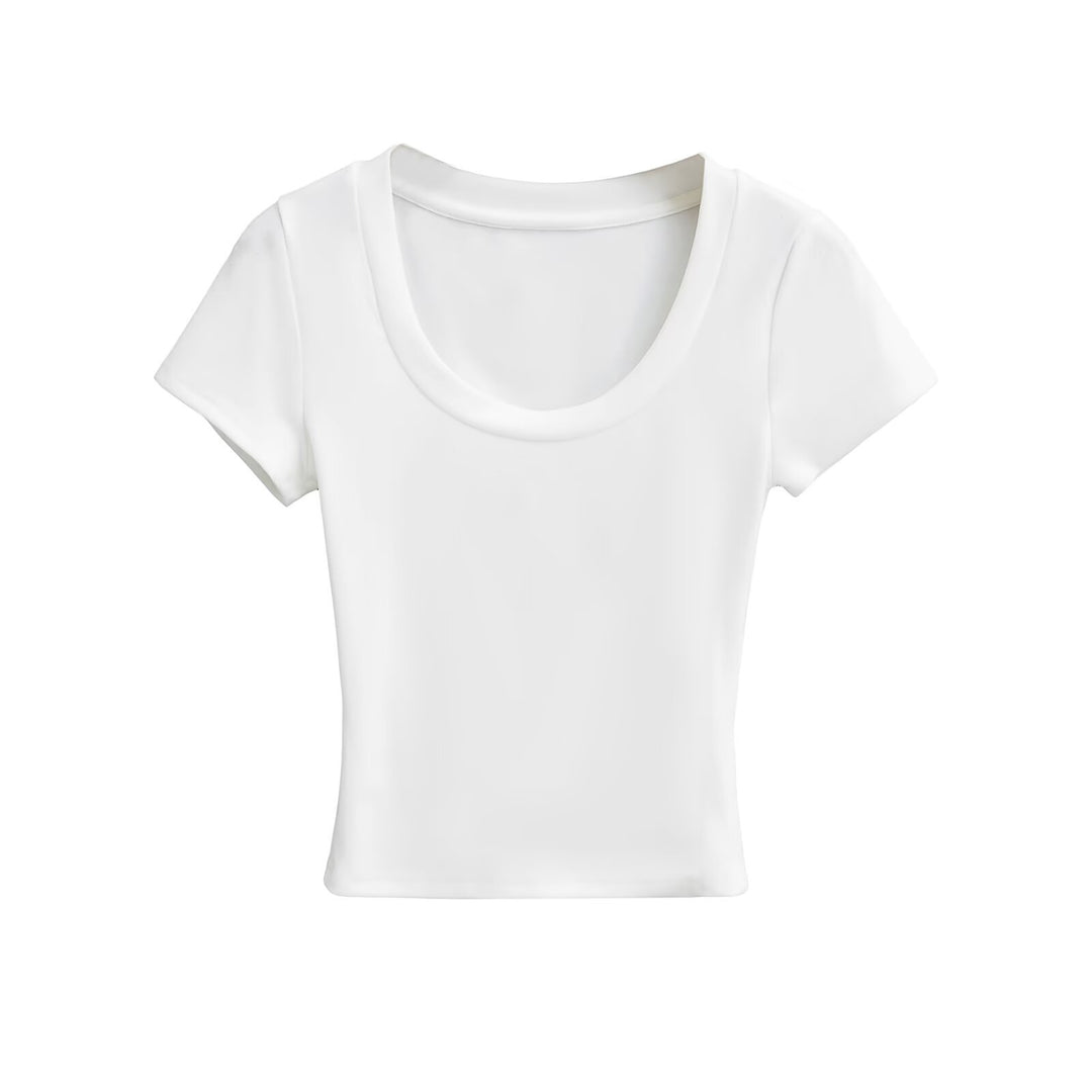Dame figursyet T-shirt med bred rund halsudskæring og blød bomuldsblanding Stilla