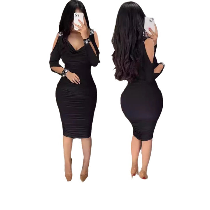 Dame Figurformet Cocktailkjole med detaljeret rynkning og Off-Shoulder-ærmer Skovae