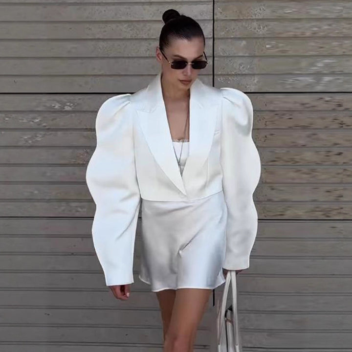 Dame elegant blazer med voluminøse puffærmer Stilla