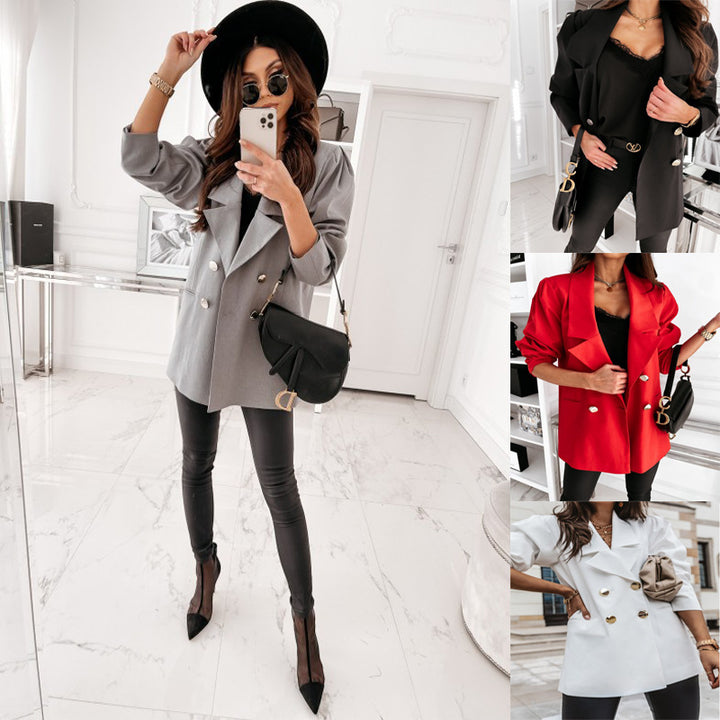 Dame elegant Oversized Blazer med strukturerede ærmer og dobbelte knapdetaljer Stilla