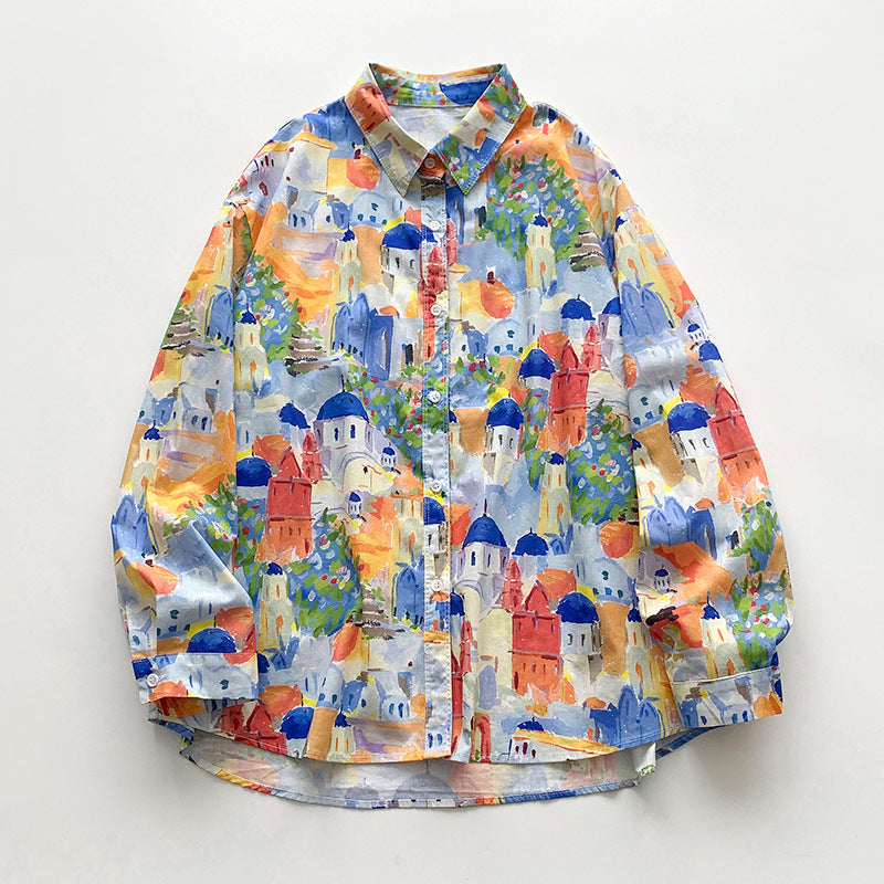 Dame farverig kunstbluse Stilla