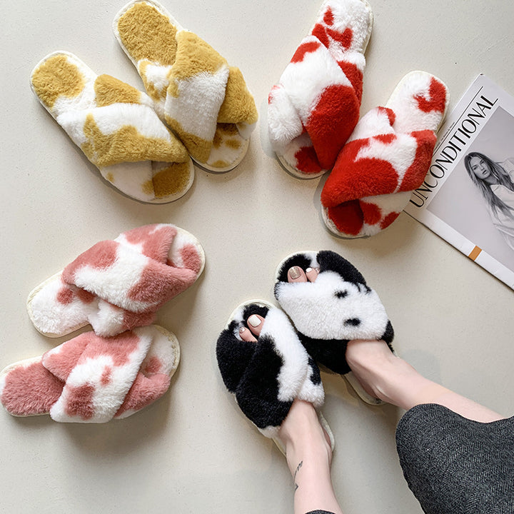 Dame Fuzzy Pantoletten med kreativt farvedesign og behagelig sål Stilla