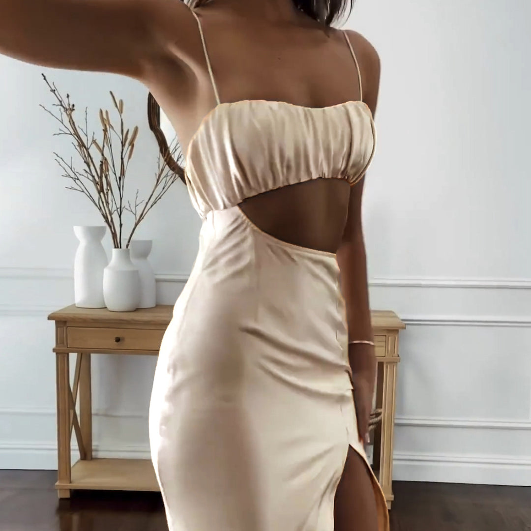 Dame Elegant Cut-Out Kjole med smalle Spaghetti-stropper og draperet overdel Skovae