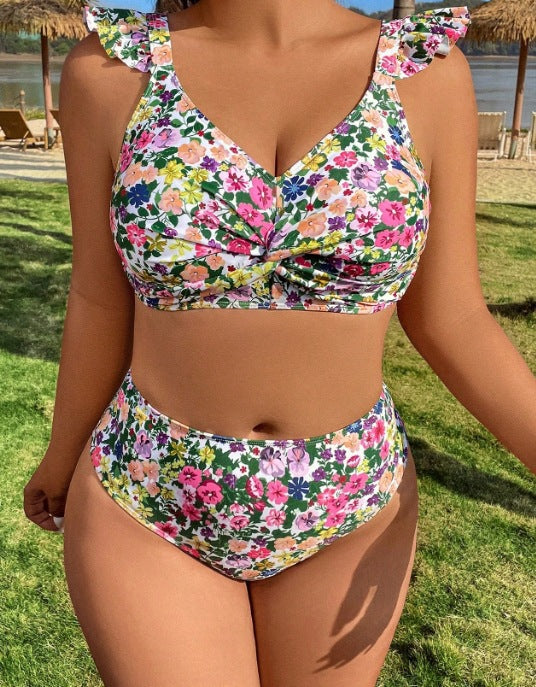 Dame Højskåret Bikini med Flæse Detaljer Skovae