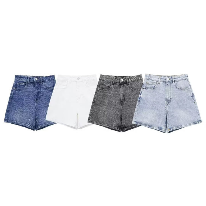 Dame denim shorts i vintage stil med bred pasform og høj talje Skovae