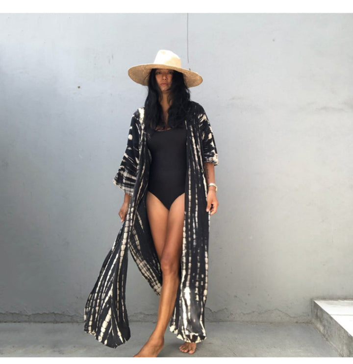 Dame Strandkaftan i let chiffon med unikt mønster Stilla
