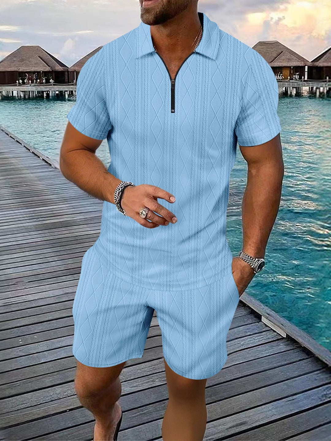 Herre polo-shirt med moderne lynlås og struktureret design Stilla