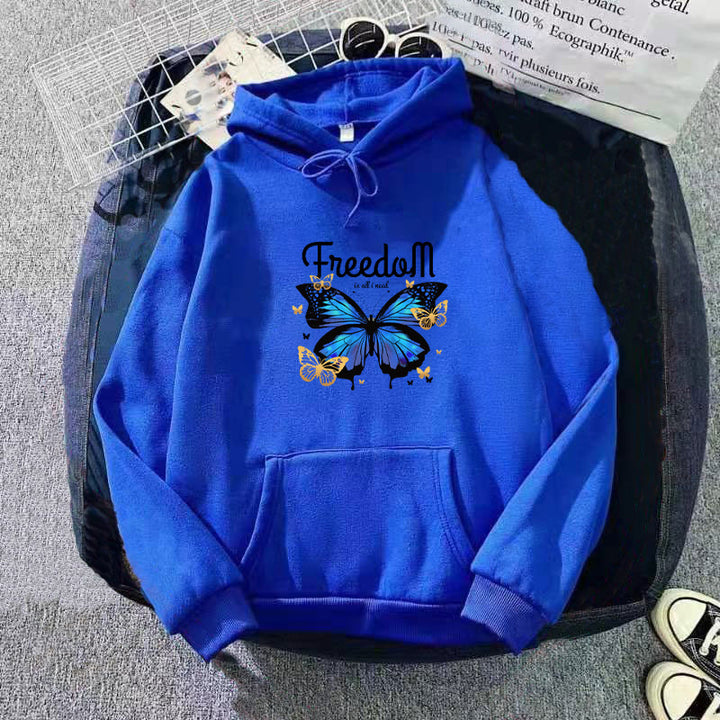 Dame hætte sweatshirt med kunstnerisk sommerfugl design Skovae