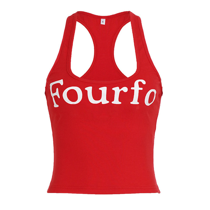 Dame tanktop med sporty snit og stort print Skovae