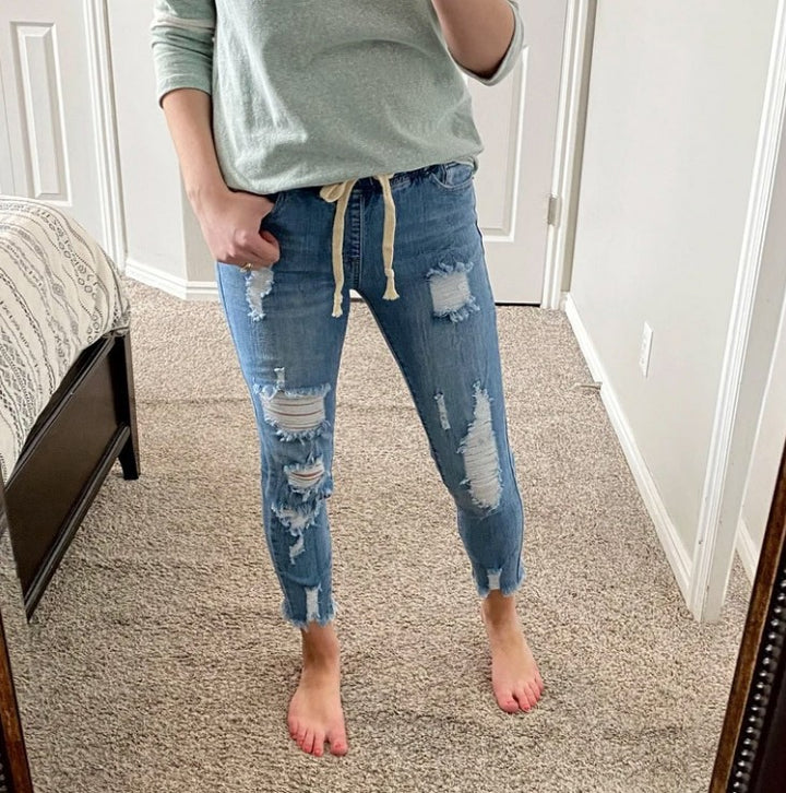 Dame Skinny Jeans med afslappet Used-Look Skovae