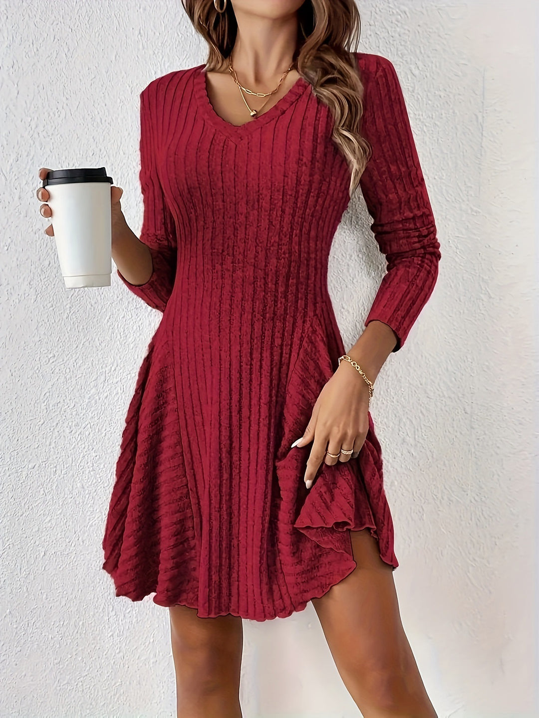 Dame Flared Rib Mini Kjole Stilla