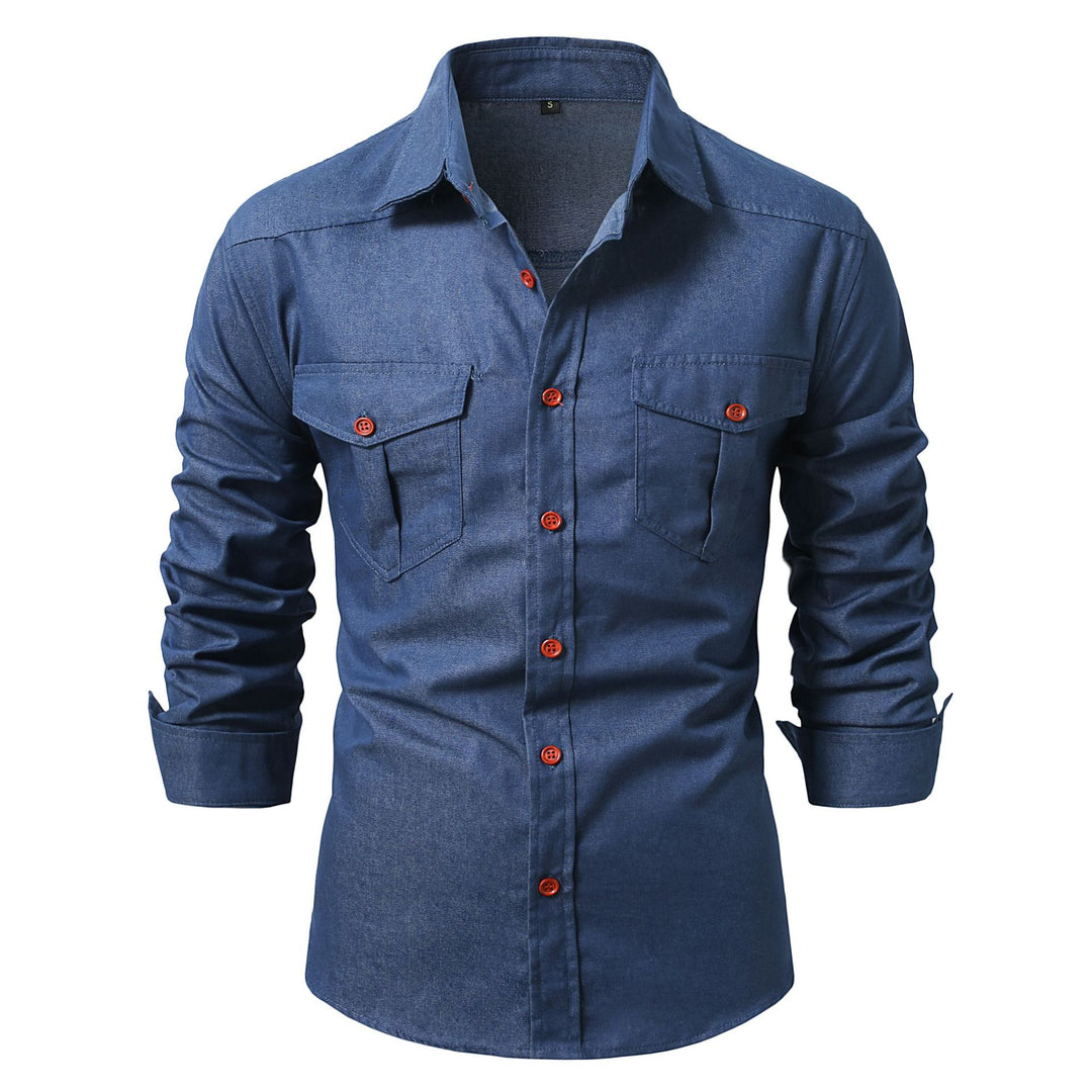 Herrer Denim-skjorte med dobbelte brystlommer Stilla