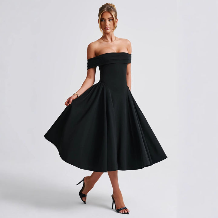 Dame Off-Shoulder Cocktailkjole med voluminøs nederdel og elegant stropdesign Stilla