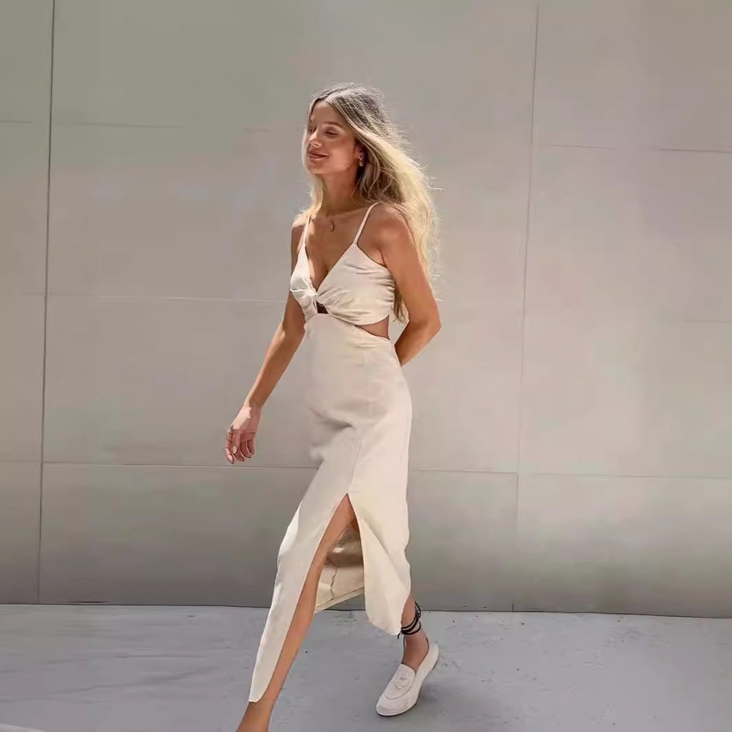 Dame Elegant Maxikjole med raffinerede knudedetaljer og sidelæg Stilla